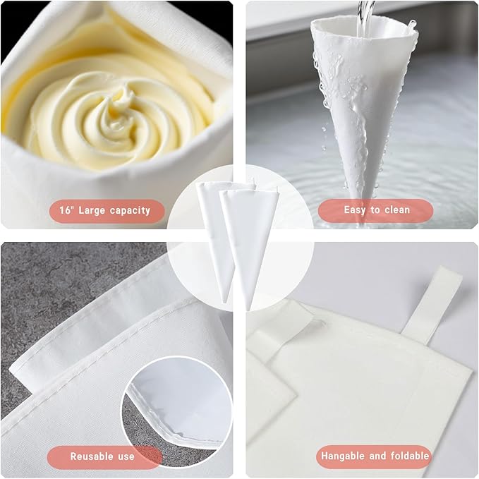 16 PCS Large Piping Tips Set, Stainless Steel frosting tips with Reusable cotton piping bag and auxiliary cup, Cake Decorating Tips Set for Cake Decorating, Cupcakes, Cookies, DlY pastries