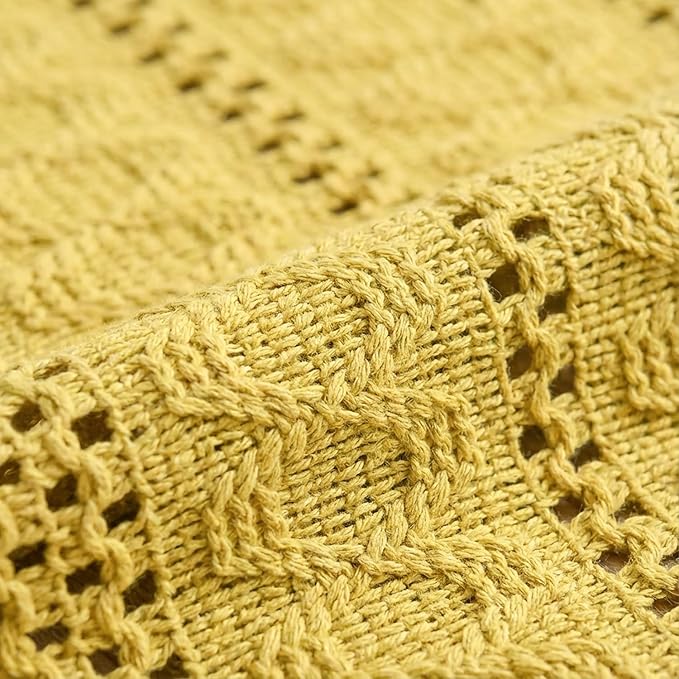Artoid Mode Yellow Farmhouse Woven Rustic Hollow Table Runner, Seasonal Holiday Hollow Kitchen Dining Table Decoration for Home Party Decor 12x120 Inch