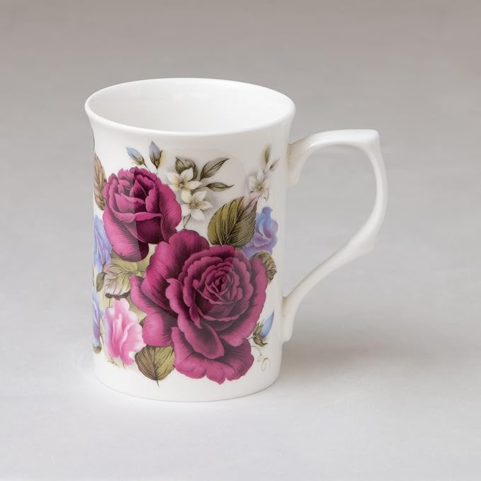 Bone China Coffee Tea Mugs 9-Ounce, Assorted Set of 4 (Classic Floral)