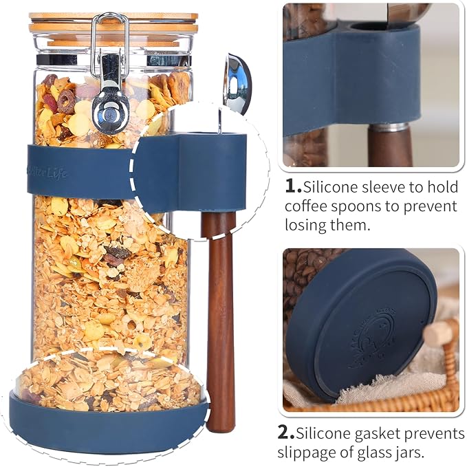 KKC 1.5-Quart Large Glass Nuts Storage Container, Airtight Food Storage Jar with Bamboo Lid & Scoop, Keeps Nuts Crunchy & Fresh, Perfect for Pantry Organization & Storing Nuts, Almonds, Peanuts