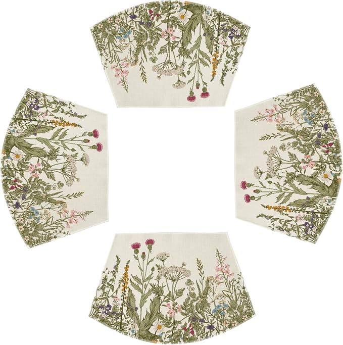 Artoid Mode Wild Flower Round Table Summer Wedge Placemats Set of 4, Seasonal Kitchen Dining Table Decoration for Indoor Party Home