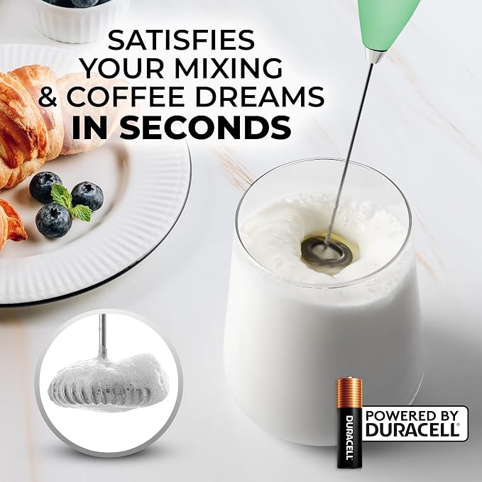 Zulay Powerful Milk Frother for Coffee with Upgraded Titanium Motor - Handheld Electric Whisk, Milk Foamer, Mini Mixer & Coffee Blender for Frappe, Latte, Matcha, No Stand - Metallic Blue