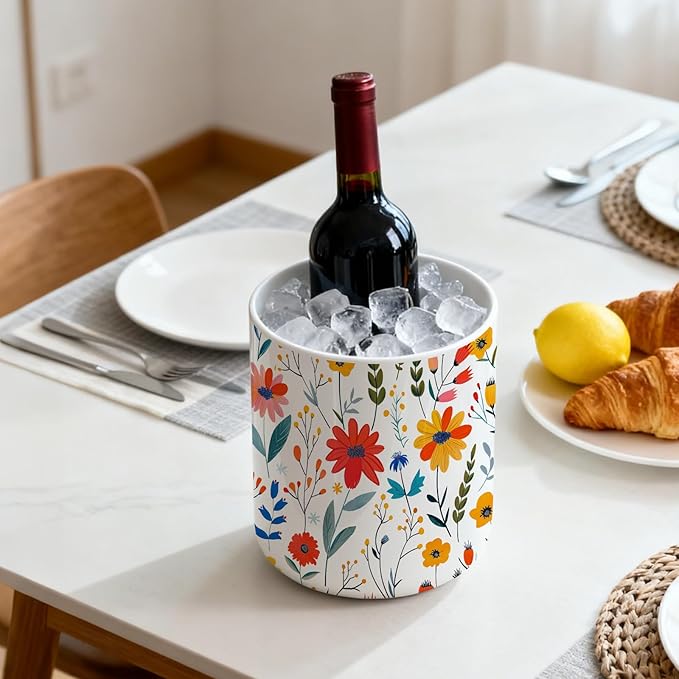Wildflowers Utensil Holder,Countertop Ceramic Utensil Holder,Large Cooking Utensil Crocks for Kitchen Counter Decor,Ceramic Vase for Kitchen Utensils,6.3"+4.7"(Kitchen Stories Among Flowers)