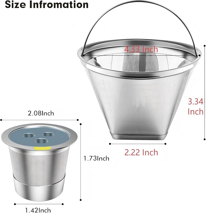 Stainless Steel Reusable Coffee Filter Compatible with Coffee Maker, Reusable Coffee Pods with 4 Cone Coffee Filters, Reusable Coffee Filters for Ninja CFP201 CFP300 CFP307