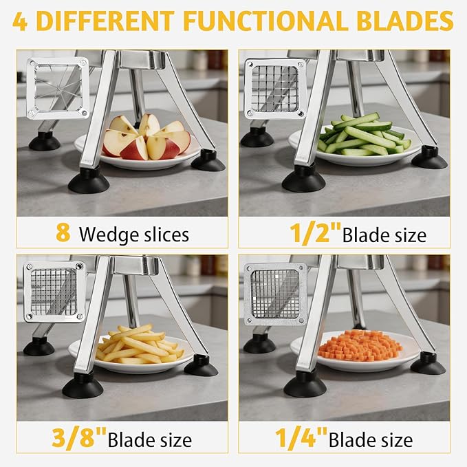 Vegetable Chopper, Potato Slicer w/ 4 Replacement Blades, fruit chopper, french fry cutter, Potato Dicer & Fruit Slicer for Restaurants & Home Kitchen