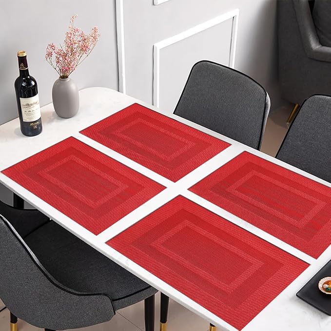 PIGCHCY Placemats,Durable Placemats for Dining Table,Washable Woven Vinyl Kitchen Placemats Set of 4 (18 x 12 inches,Passionate Red)