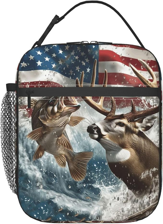 Fishing and Deer Hunting Portable Lunch Bag, Insulated Lunch Box Reusable Totes for Women Men Adults, Lunchbag for Work Picnic Camping