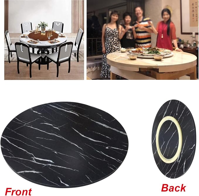 Lazy Susan Wooden Turntable For Round Dining Table, Round Wooden Rotating Tray, Easy Cleaning, Ø20in~39in, Kitchen Rotating Serving Plate, 360 ° Rotation Without Tilting (Color : Black, Size : Ø800m