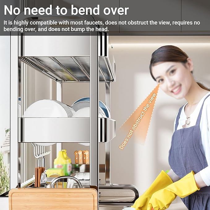 Over The Sink Dish Drying Rack, 304 Stainless Steel 2 Tier Racks, Drainer Drying Rack Kitchen Counter,strainers for Kitchen, Glasses(86cm/33.8in)