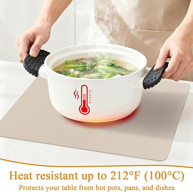SHACOS Placemats Set of 6 Faux Leather Heat Resistant PU Non-Slip Vinyl Place Mats Waterproof Wipeable Table Mats for Kitchen Dining Indoor Outdoor, Beige