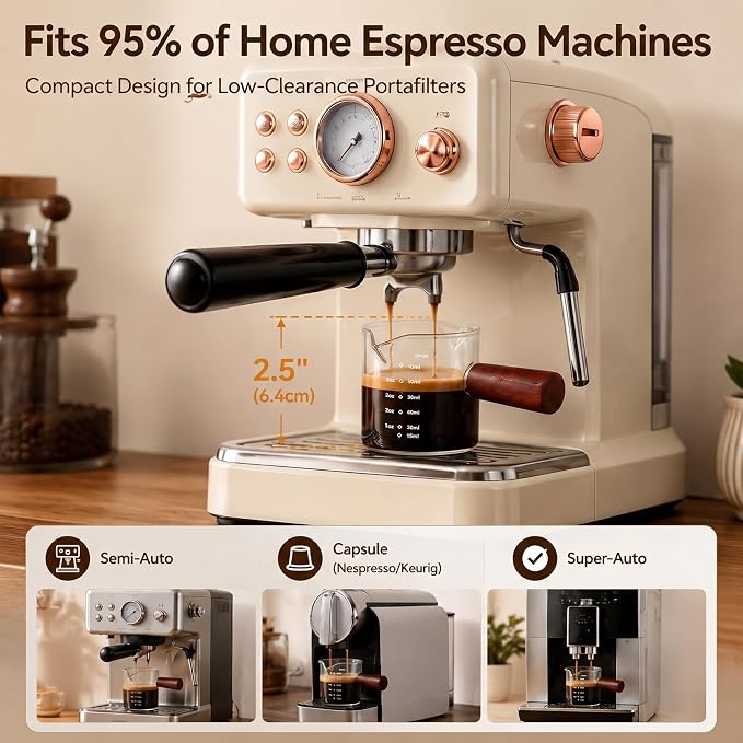 5oz Espresso Cups Set of 2, Double Spout Clear Borosilicate Glass with Anti-Scalding Wooden Handle, Heat Resistant Small Glass Mug for Double Shot Espresso, Latte, Cappuccino, Coffee Accessories