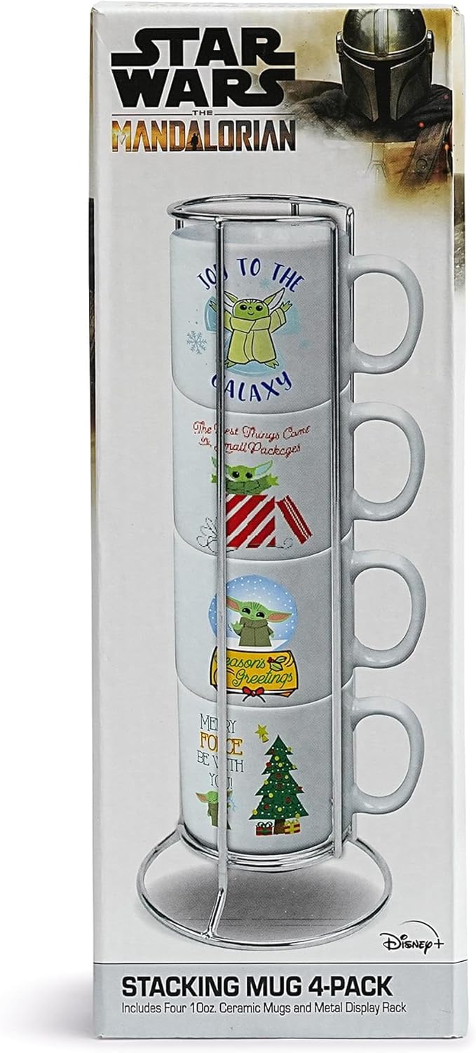 Star Wars Grogu Holiday Cuteness 4-Piece 10oz Stackable Ceramic Mug Set