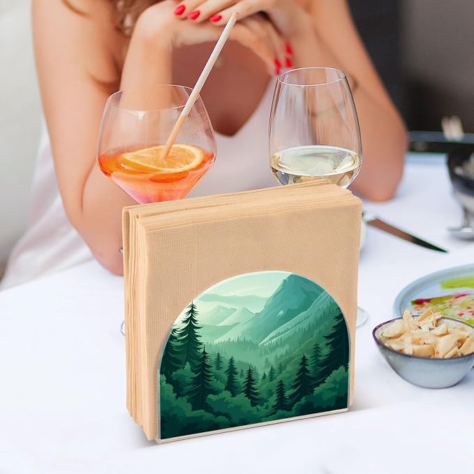 Napkin Holder Acrylic Napkin Holder for Table Kitchen Party Restaurant U Shaped Upright Napkin Dispenser Organizer Mountain Forest Trees Green 02