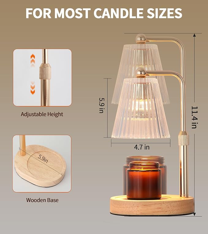 Gold Candle Warmer Lamp with Timer,Candle Warmer Lamp for Jar Candles Dimmable,Mother's Day Birthday Christmas for Mom Wife Gife,Home Decor Lamp,with 2 Bulbs