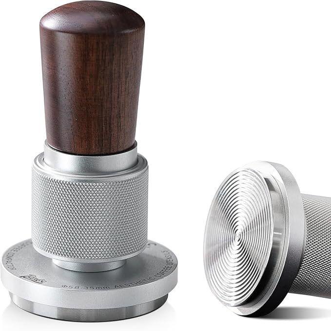 Bincoo 58mm Espresso Tamper,30lb Consistent Pressure Coffee Tamper with Stainless Steel Ripple Base,Barista Espresso Tamper Wood Handle for Home Coffee Espresso Accessories(Silver, 58mm)