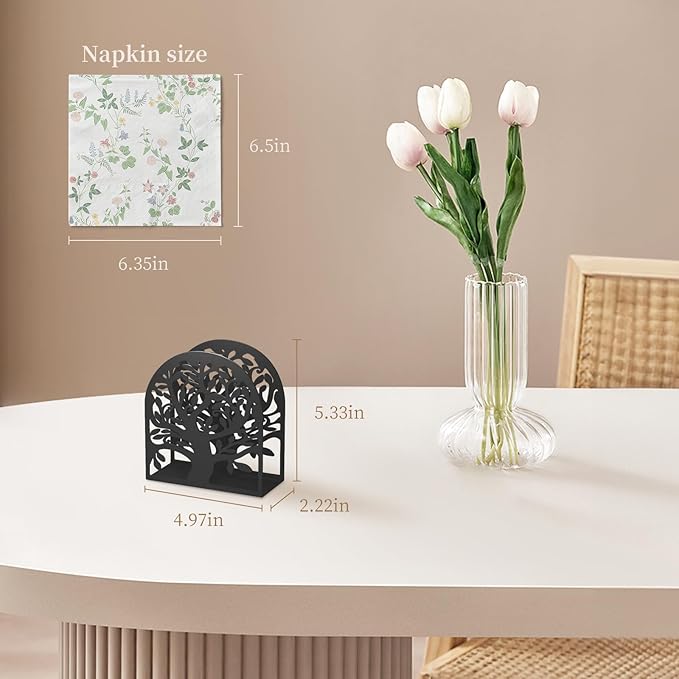 Metal Napkin Holder for Table – Decorative Tree of Life Napkin Holders for Kitchen & Dining Table, Fits Cocktail, Lunch & Guest Paper Napkins, Black Countertop Napkin Holder for Home, Restaurant & Bar