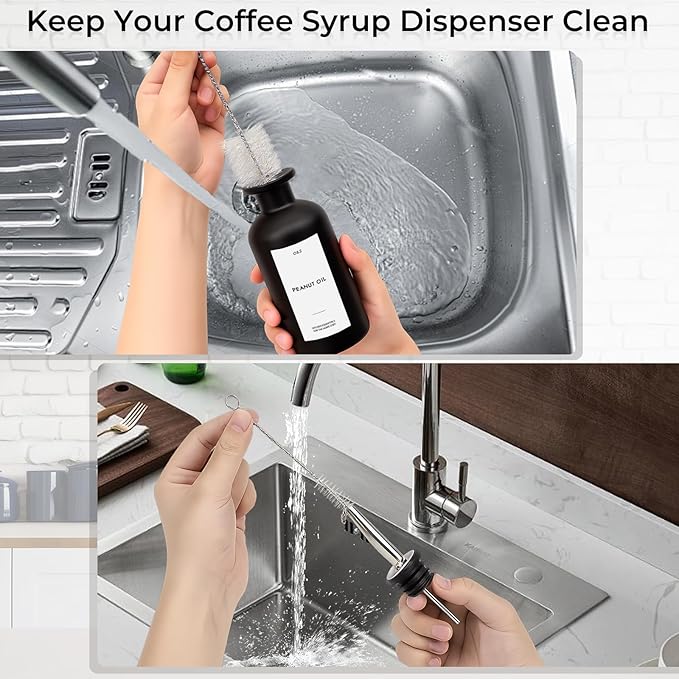 3PCS Olive Oil Dispenser Bottle For Kitchen, Soy Sauce Dispenser, Dark Glass Bottles for Oil and Vinegar Dispenser Set W. Wooden Tray & Labels & 3 Replacement Spouts, Coffee Syrup Dispenser(Black)