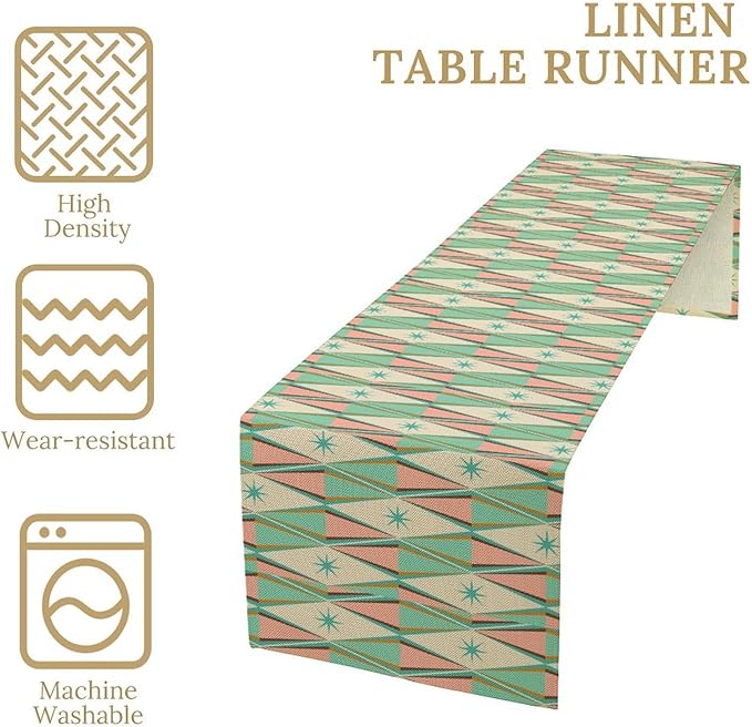 Mid Century Modern Table Runner,Vintage 60s Atomic Geometry Print Table Runner Home Kitchen Table Picnic Party Decor 13x72 Inch