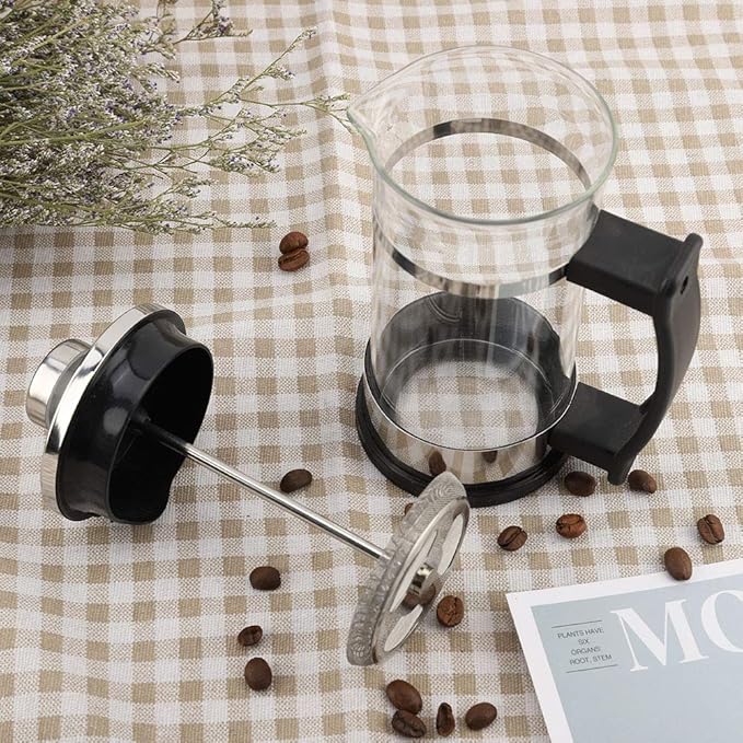 Stainless Steel Glass Coffee Pot, French Press Filter Pot Household Tea Maker No Electricity No Bad Plastic Taste Ideal for Home, Camping & Travel