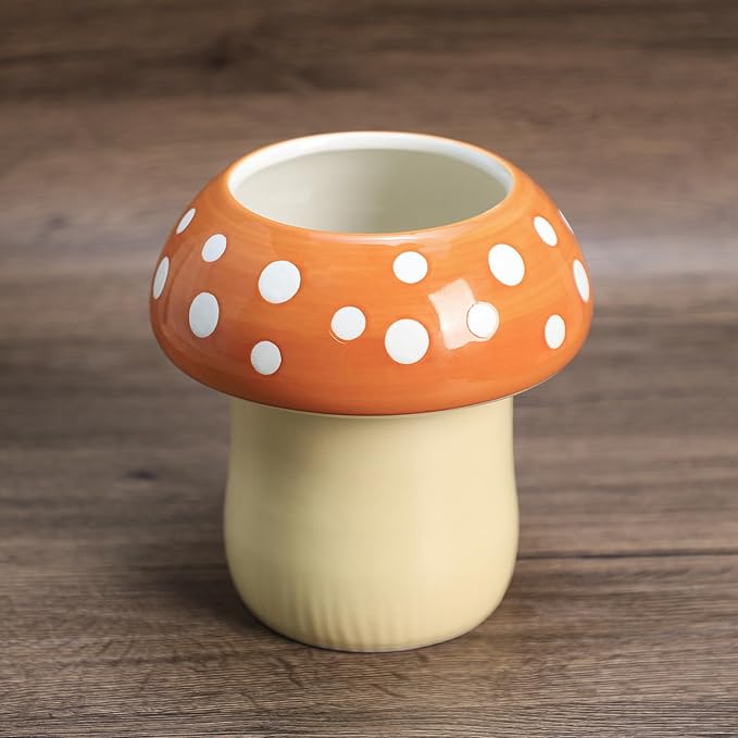Mushroom Shaped Ceramic Kitchen Utensil Holder, Large Cooking Utensil Crocks for Kitchen Countertop, Ceramic Utensil Organizer for Spatula, Kitchen, Home Decoration-Brown
