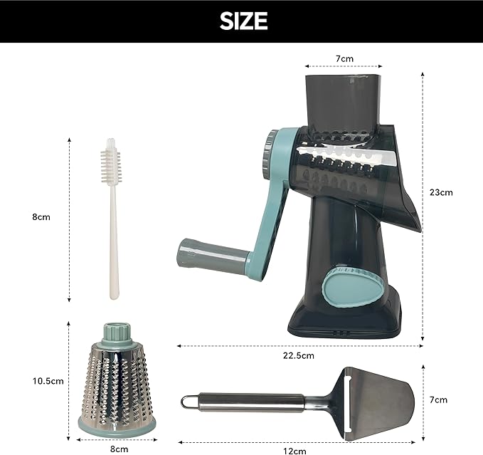Ultra Rotary Cheese Grater – Manual Hand Crank Cheese grater & Vegetable Chopper 3 Sharp Blades & Reinforced Suction Base - Grater for cheese shredder Nuts, Vegetable - Essential Kitchen Gadgets