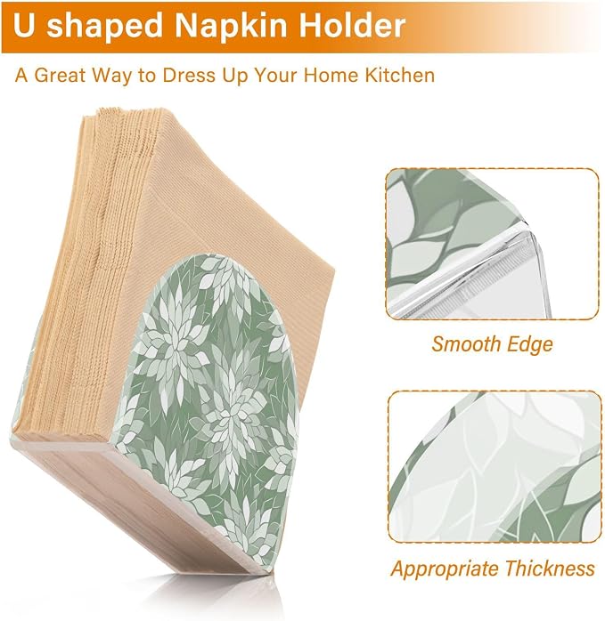 Sage Green and White Geometric Dahlia Flowers Napkin Holder for Table Acrylic Vertical Napkin Holders for Paper Napkins Decor Napkin Dispenser for Home Party Dining Cocktail Kitchen Accessories