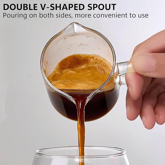 Espresso Cups Set of 2, 4 oz Double Spouts Cup, Espresso Shot Glasses with Handle, V-Shaped Spout Milk Cup, Borosilicate Glass, Mini Clear Glasses for Coffee Bar, Machine Accessorie