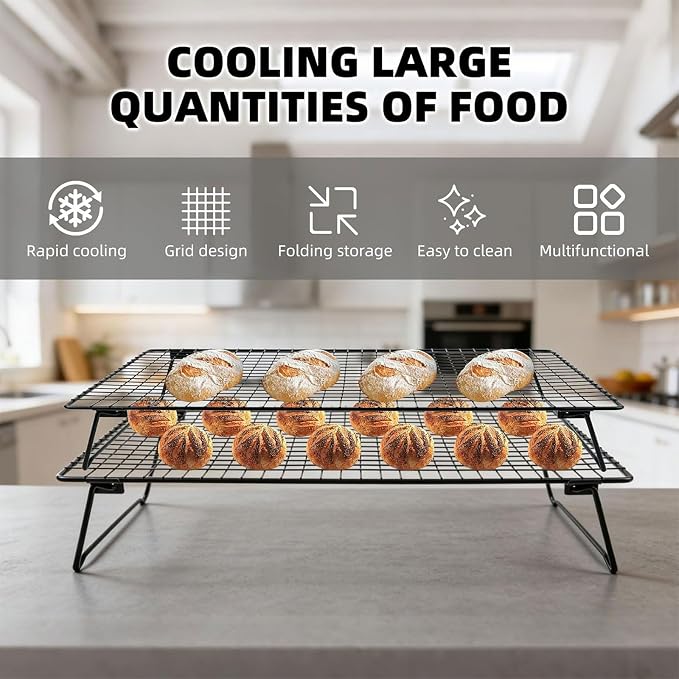 Stackable Baking Cooling Stand 3 Sections Stainless Steel for Efficient Cake Bread Storage Home Kitchen Baking Tool
