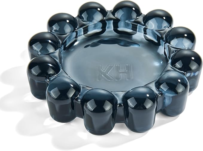 khtumeware Black Bubble Glass Candle Dish – Modern Clear Glass Candle Holder for Tealights & Diffusers, Decorative Tray for Home & Tabletop Decor（2 Pack）