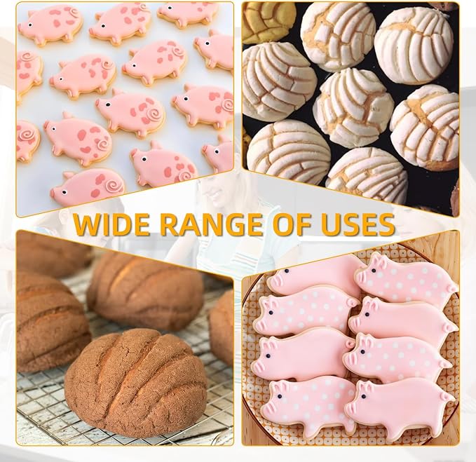 Concha Cutte, Stainless Steel Mexican Bread Mold with 5pc pig cookie cutter，Mexican Kitchen Mold for Bread Cookie Cake Biscuit，Moldes Para Marcador De Conchas