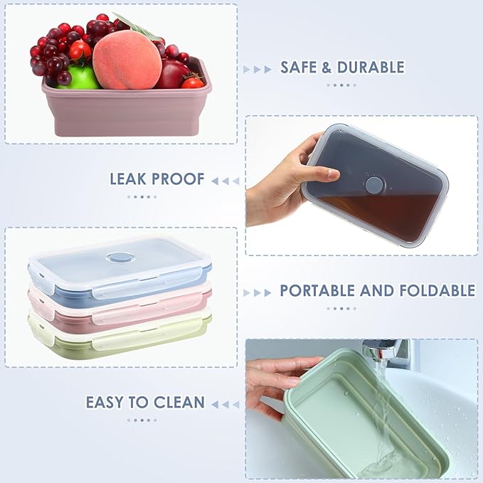 Mifoci 6 Pcs Silicone Containers for Food Collapsible Food Storage Containers with Airtight Lids Stacking Leftover Foods Storage Lunch Box for Freezer Microwave Dishwasher Safe(Morandi,40.5 oz)