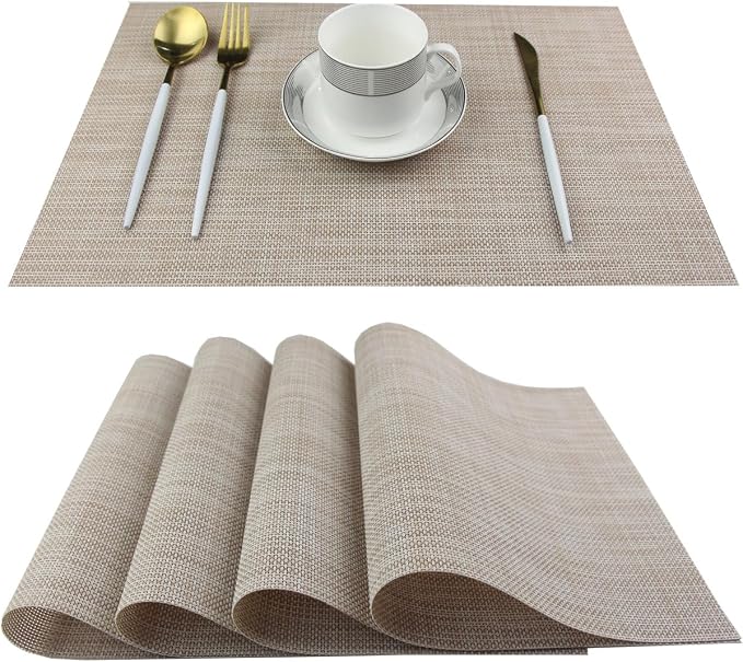 Table Mats Set of 4 Placemats Washable Easy to Clean Place Mats PVC Placemat (Beige)