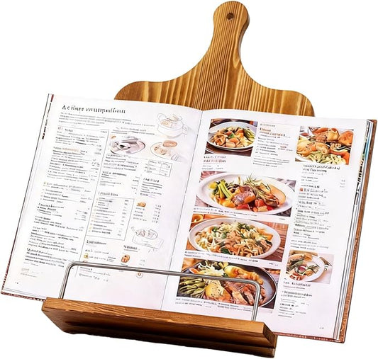 Cookbook Stand for Kitchen Counter Rustic Recipe Book Stand Adjustable iPad Tablet Cookbook Holder for Cooking, Kitchen & Dining Room Brown