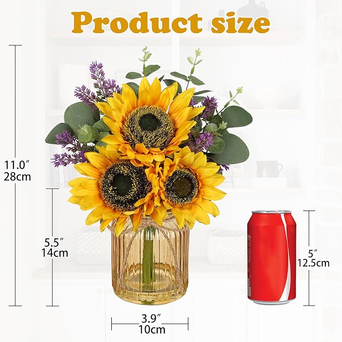 Oairse Fake Flowers in Vase, Sunflowers Artificial Flowers with Vase Sunflowers Centerpieces for Table Silk Flower Arrangement for Farmhouse Home Kitchen Bathroom Wedding Party Dining Room Decor