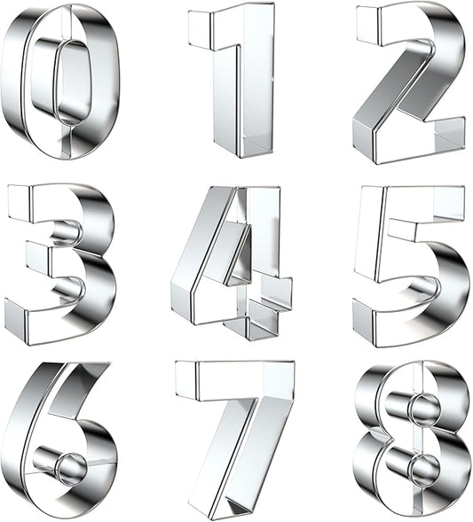 2 Inch Number Cookie Cutter Set - 9 Piece Small Numbers #0#1#2#3#4#5#6 (#9) #7#8 Shapes Mold - Stainless Steel