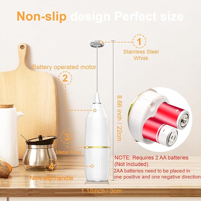 2 Pack Easy Clean Milk Frother Wand (White) | Detachable Whisk, One-Touch, Superior Frothing | Coffee, Latte, Matcha, Gift Idea
