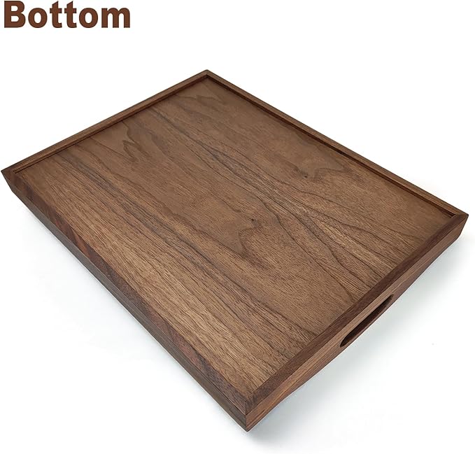 16.5x12Inches Black Walnut Wooden Ottoman Tray with Handles,Square Coffee Table Serving Tray for Home Decor,Couch Table for Party,Patio Breakfast Trays for Bed no Legs