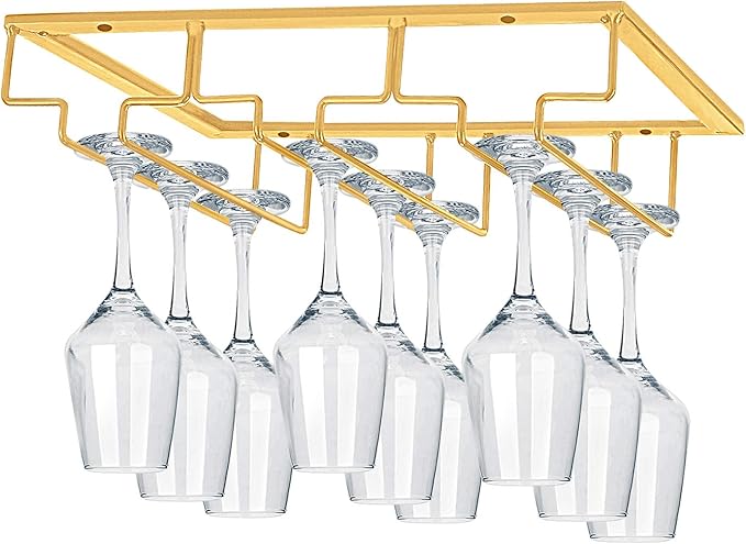 MOCOUM Under Cabinet Stemware Rack, Glass Hanger Rack - Wire Wine Glass Holder Storage Hanger for Cabinet, Kitchen, Bar