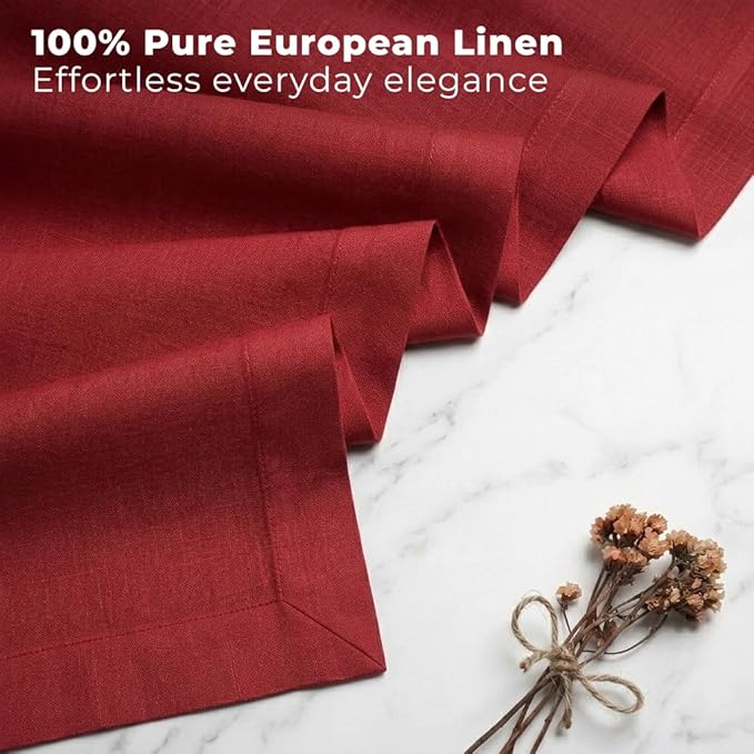 Classic Linen™ by D'Moksha Red Table Runner 120 Inches Long, 100% Pure Linen, 14 x 120 Inch Table Runner for Dresser, Dining- Summer, Father's & Independence Day