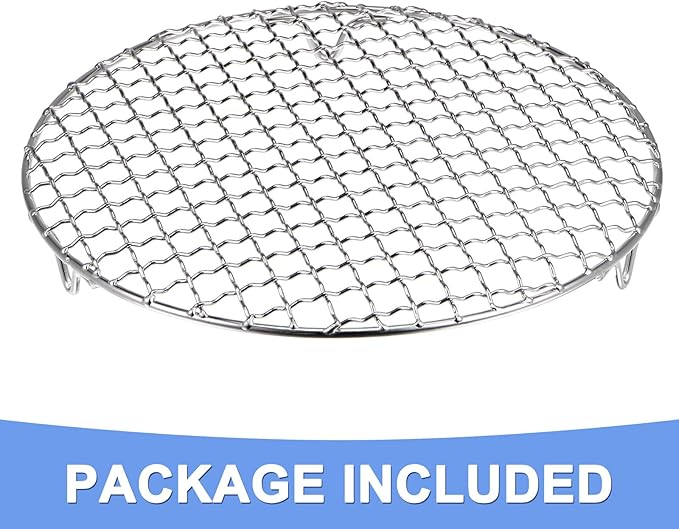 Round Cooking Rack - Stainless Steel BBQ Grill Net Mesh with Legs Fits for Cooling Baking Steaming - Cross Wire Barbecue Grilling Grate - (9-inch x 0.79-inch, Silver Tone)
