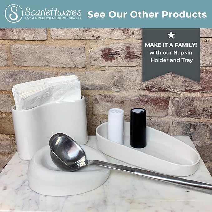 Scarlettwares Ceramic Napkin Holder For Table Kitchen Paper Linen Cloth Napkins Upright Stand Up Sturdy Stylish Modern Compact White Modern Farmhouse