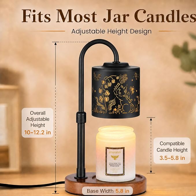 Dimmable Candle Warmer Lamp with Timer Adjustable Height for Scented Jar Candles Electric Candle Wax Melt Warmer for Home Decor Christmas Birthday Gifts for Women Mom(Butterfly+Cat)