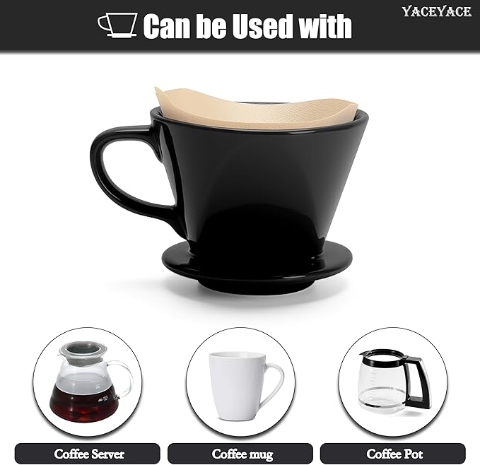 Coffee Pour Over, Ceramic Coffee Dripper with Single Hole, Black Ceramic Coffee Dripper, Slow Filter for Travel, Home, Camping, Office