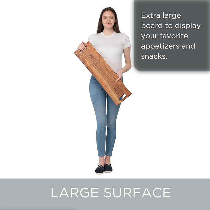 BIRDROCK HOME 27.5" Large Charcuterie Board with Handles | Wooden Cheese Serving Platter for Meat, Appetizers, Food | Grazing Bread Fruit Display for Kitchen | Natural Acacia Wood | Espresso