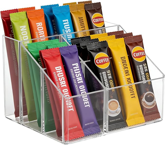 Water drink Packet Holder, Drink Packet Organizer, Water Flavor Packet Storage Container, Acrylic Water Flavor Storage Basket with Dividers for Storage Bins for Refrigerator Organizer Bins Cabinets