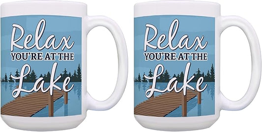 ThisWear Lake Themed Gifts Relax You're at the Lake Mug Set