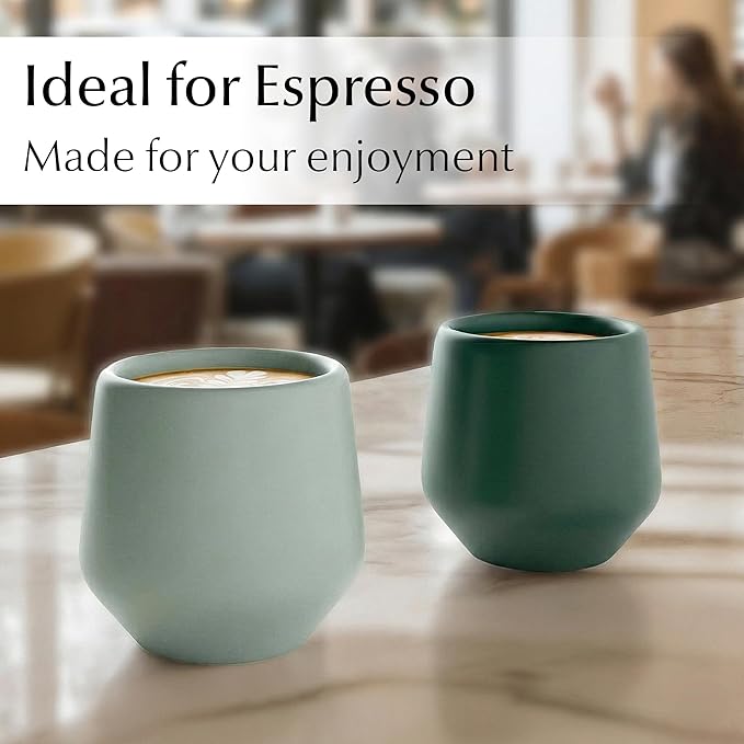 MIAMIO - Espresso Cups Set of 4 (2.7 oz) / Espresso Cup, Ceramic Espresso Cups, Handleless Mug, Japanese Tea Cups - Luxe Collection (Evergreen)