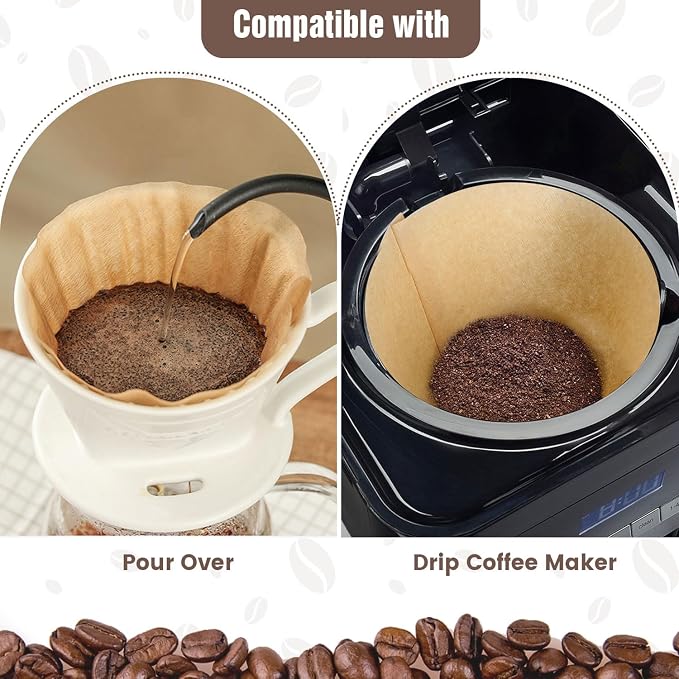 600Pcs Cone Coffee Filters #4, Clinuse Unbleached Size 04 Coffee Filters 8-12 Cup, Disposable Natural Paper Filters, No.4 Cone Filters Compatible with Ninja, Cuisinart, Pour Over and Drip Coffee Maker