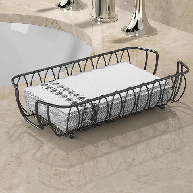 Guest Hand Towel Holder Tray for Bathroom Countertop,Black Metal | Guest Bathroom, Powder Room & Vanity Use