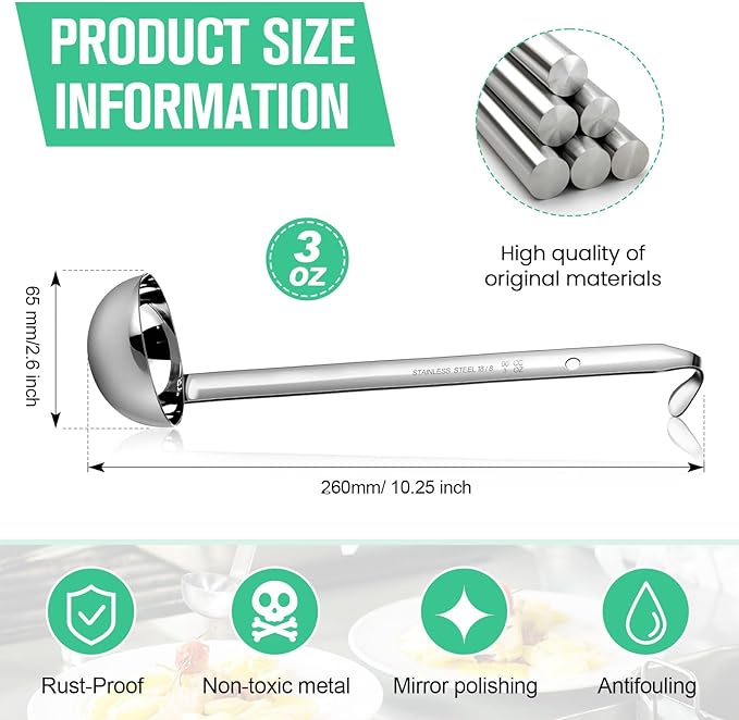 meekoo 1 Pieces Stainless Steel Ladle Soup Handle Ladle with Pouring Rim for Kitchen Cooking Soup Sauce (3 oz)